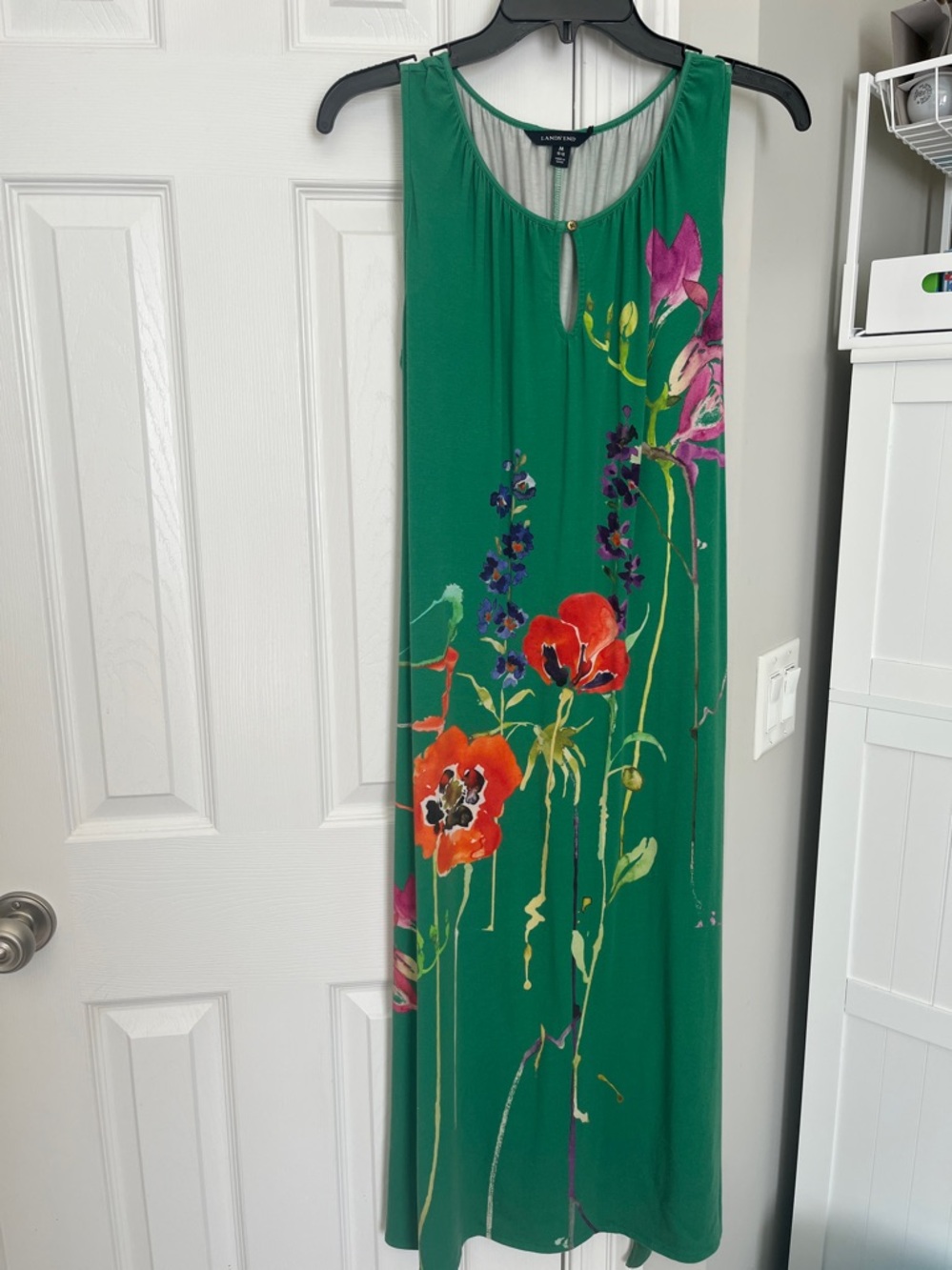 Lands End Floral Green Sleeveless Maxi Dress